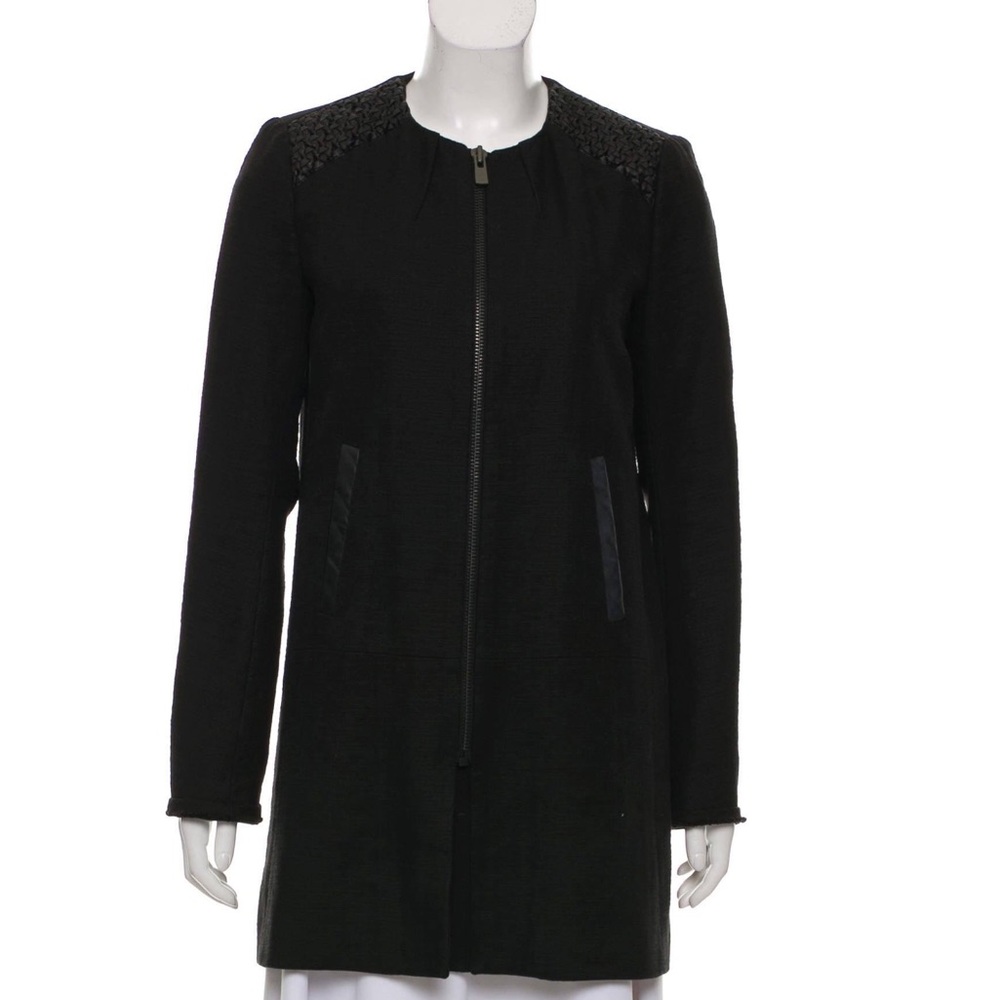 Maje Leather-Trimmed Textured Jacket